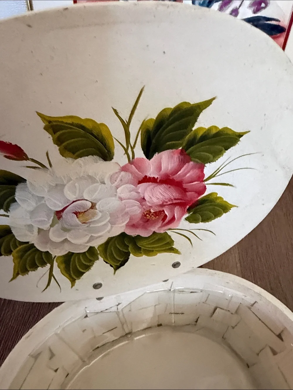 Cottagecore White Floral wooden Wicker Basket purse